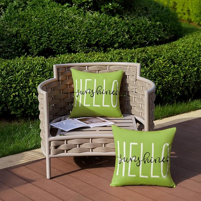 DFXSZ Outdoor Pillow Covers 16x16 Inch Set of 2 Hello Sunshine Decor Grass Green Waterproof Throw Pillow Covers Summer Outdoor Pillow Covers Decor for Patio Funiture Garden Sofa Couch 020E16