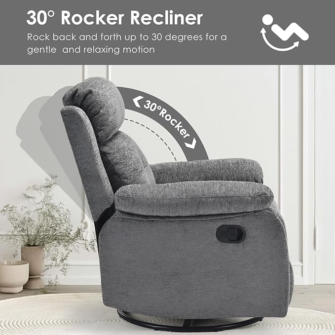 Small Rocker Swivel Recliner Chair for Adults Women for Small Spaces, Bedroom, Living Room