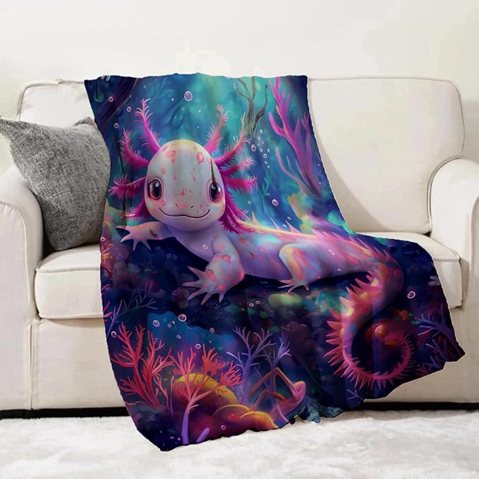 Cute Axolotl Blanket Gifts for Adults and Kids Axolotls Throw Blankets for Bed Room Couch Soft Lightweight Warm Cozy Throws Decor 50x60in