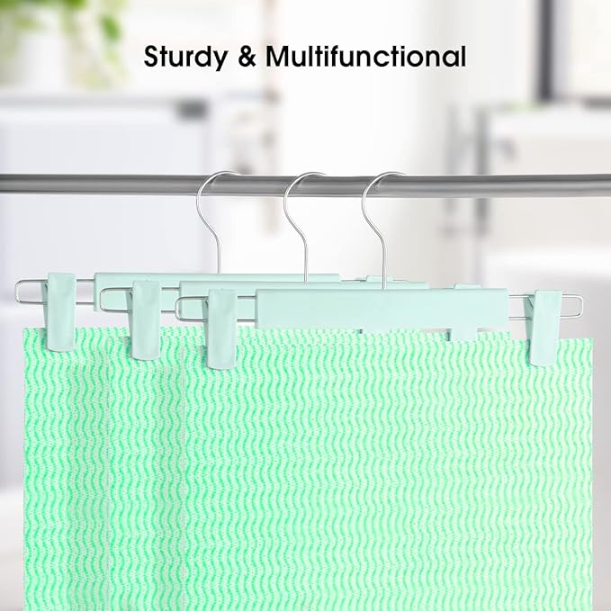 Clothes Pants Hangers, Space-Saving Skirt Holders with 360 ° Swivel Hooks, Adjustable Clips, Trouser Hangers, Clothes Coat Garment Jeans Hangers (30 Pack, Green)