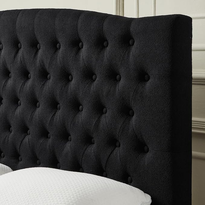 24KF Boucle Upholstered Tufted Button Queen Headboard and Comfortable Fashional Padded Queen/Full Size headboard,6025-Q-Boucle-Black