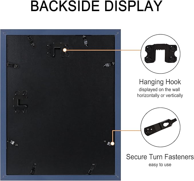 11x14 Picture Frame Set of 4, High Definition Real Glass, Display Pictures 8x10 with Mat or 11x14 Without Mat, Gallery Wall Hanging Photo Frames, Blue