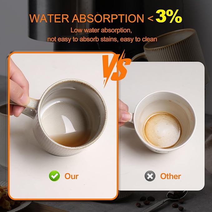 MONITO Coffee Mugs Set of 6, 16 oz Mugs Set, Ceramic Coffee Cups with Large Handles, Suitable for Lattes, Hot tea, Cappuccinos, Mochas and Cocoa,Bonbon Beige