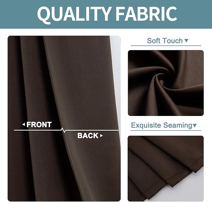 ChrisDowa Small Kitchen Valances for Windows - Grommet Short Thermal Insulated Room Darkening Window Valances Curtains for Living Room (2 Panels, Brown, 42 x 18 Inch)