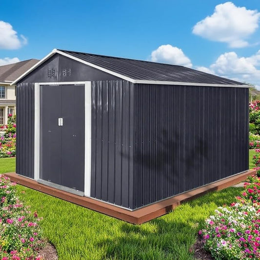 11x10.6 Ft Outdoor Storage Shed, Heavy-Duty Metal Shed with Windows & Secure Lockable Doors, Ideal Storage Shed for Outdoor, Patio, Garden, and Backyard, Black
