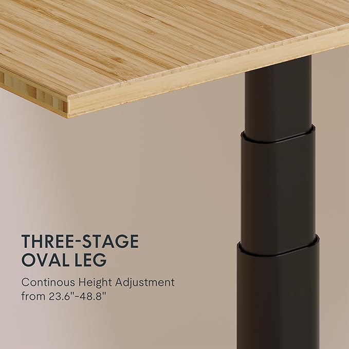 FLEXISPOT E6 Pro Oval Leg Dual Motor 3 Stages Bamboo Electric Standing Desk 48x24 Inch Whole-Piece Board Height Adjustable Electric Sit Stand Up Desk (Black Frame + Bamboo Curved Desktop)