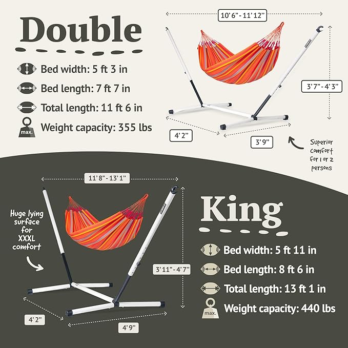 LA SIESTA - XL King Brisa Classic Hammock & Nautico Steel Stand - Weather & Tear Resistant - Portable, Family Hammock w/Stand - Max 440 Lbs, Toucan