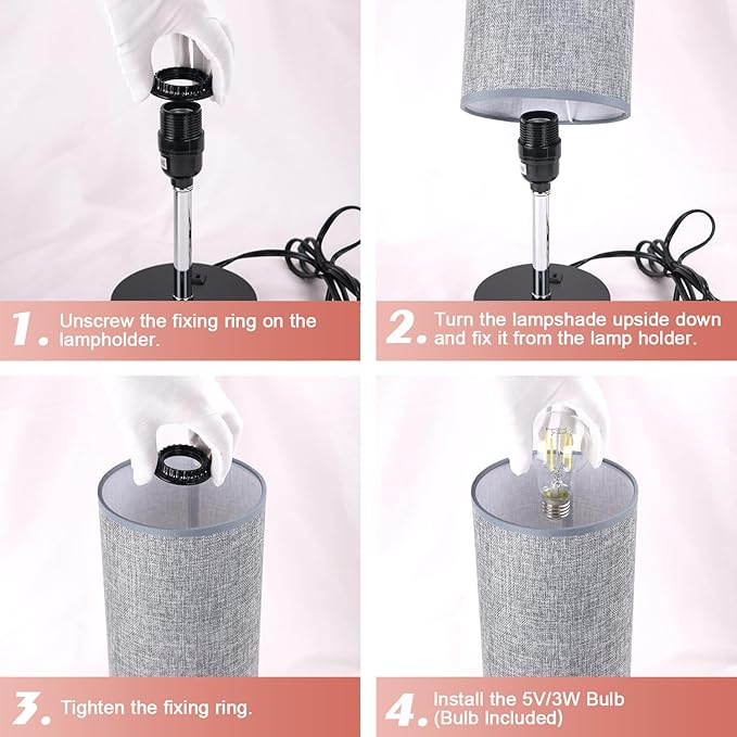 Table Lamps with Motion Sensor and Constant on Two Modes, USB Lamp with Warm White Bulb, Fabric Shade, Built-in USB Port & AC Outlet - Bedside Table Lamp for Bedroom or Living Room