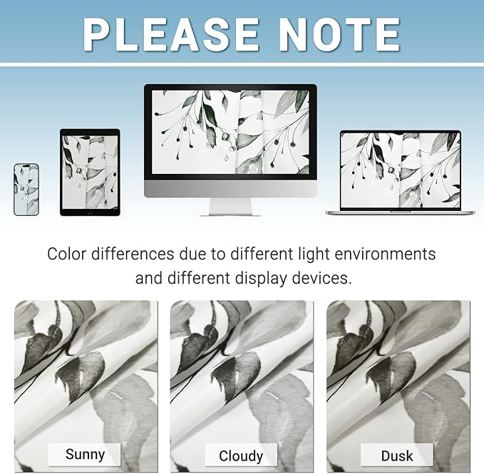 No Hook Shower Curtain with Snap in Liner - Eucalyptus Shower Curtain - Washable Waterproof Inner Liner, Plants Black Leaves Modern Shower Curtains - Machine Washable, 71 x 77