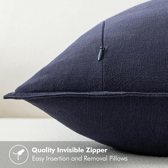MIULEE Decorative Linen Pillow Covers 18x18 Inch Navy Boho Farmhouse Neutral Couch Throw Pillows for Bed Pack of 2 Accent Modern Pillowcase Summer Sofa Livingroom Home Decor