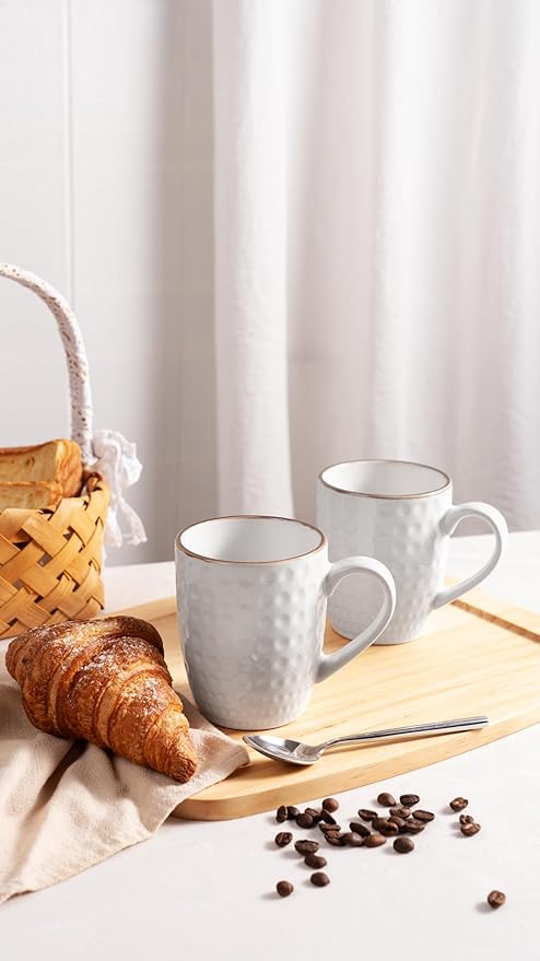 famiware Coffee Mugs Sets for 6, Eden 12 oz Mug Set, Coffee Cups with Handle for Coffee, Tea, Cocoa and Milk, Microwave and Dishwasher Safe, White Circle