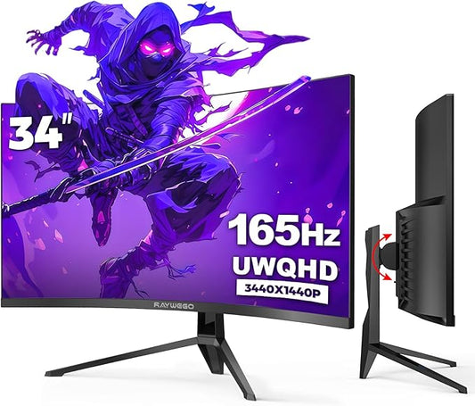 34 inch Ultrawide Curved Computer Gaming Monitor 165Hz UWQHD 3440x1440,1500R -PIP,1ms (MPRT),HDR, 300nits, sRGB99%,FreeSync,HDMI2.0(TMDS) x2,DP1.4 x2,Eye Care,Support Wallmount