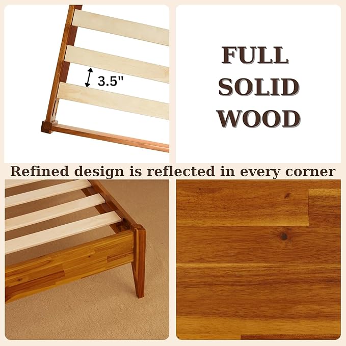 Bme Selina King Bed Frame and Headboard - Handcrafted Paper Cord Headboard, 12-Slat Support, No Box Spring Needed - Easy Assembly, Caramel