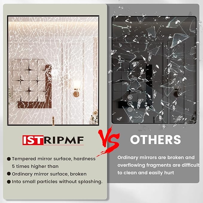 40x36 Inch Black Bthroom Mirror,Black Metal Frame Vanity Mirror for Wall, Square Corner, Rectangle,Tempered Glass,Anti-Rust (Horizontal/Vertical), Bedroom, Living Room, Entryway