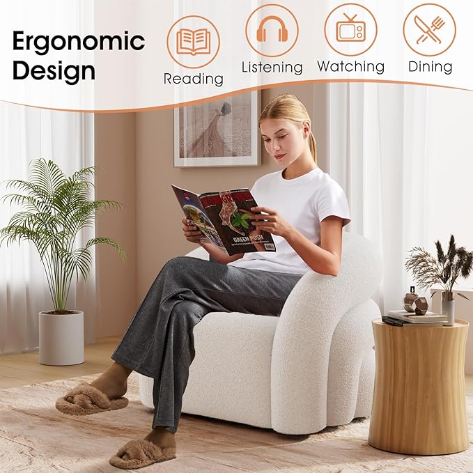 34.6" W Mordern Swivel Accent Chair,Sherpa Round Upholstered Boucle 360° Swivel Armchair for Living Room,Comfy No Assembly Sofa Chair for Bedroom Reading Apartment Lounge(White)