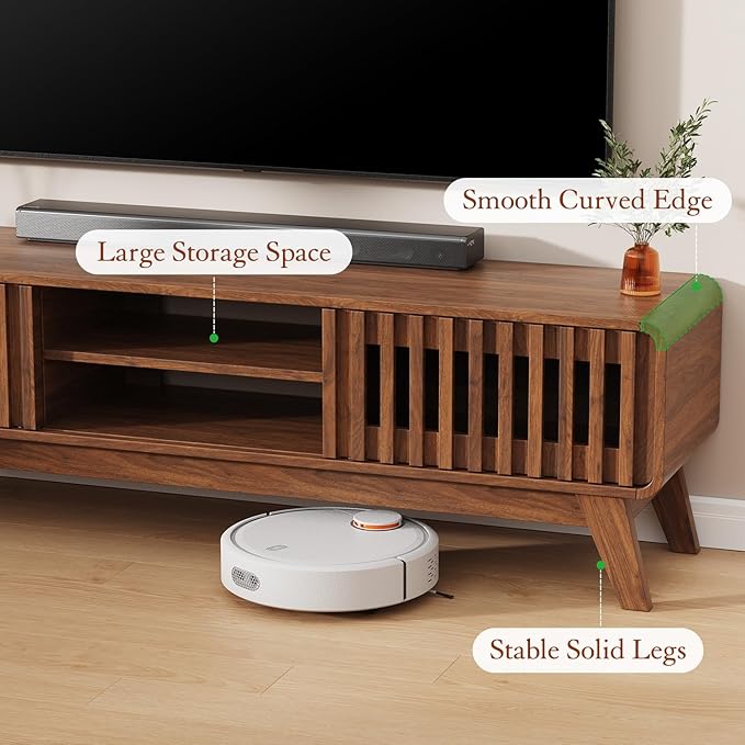 TV Stand 59" Mid-Century Modern Television Stand for 55/60/65 inch TV, Wood Entertainment Center with Storage, TV and Media Console for Living Room, Bedroom, Office (Walnut)