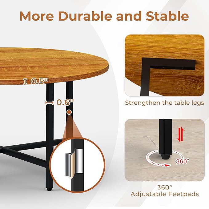 Coffee Table, 23.6" Coffee Tables for Living Room, Round Coffee Table with Metal Frame, Floor Table for Sitting on The Floor, Home, Office, Honey Brown