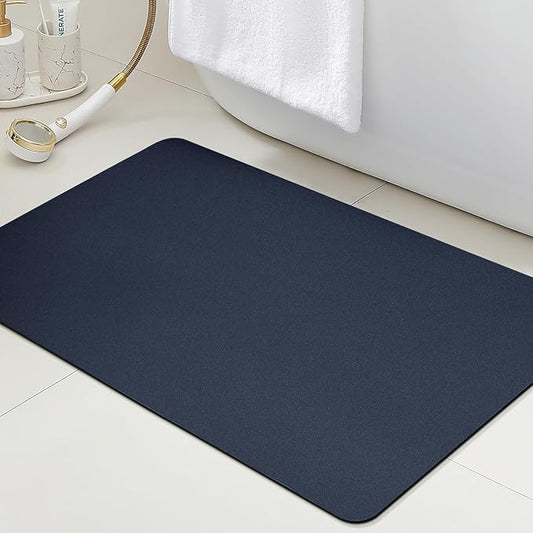 Ultra Thin Non-Slip Bath Mat Fit Under Door, Upgrade Backing Non Slip Bath Mat, Quick Dry Ultra Absorbent Bathroom Rugs, Machine Washable Bath Mats for Bathroom, Bathtub & Kitchen, Dark Blue, 36"x24"