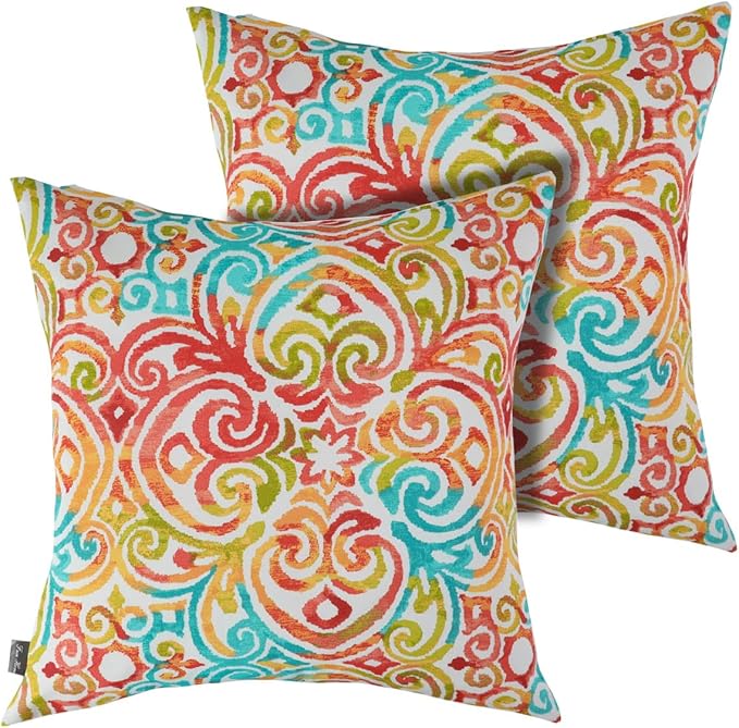 FUNHOME Outdoor Indoor Throw Pillows 18”x18”, Set of 2 Decorative Throw Pillows with Inserts, All Weather Water-Repellent Square Pillows for Bed, Couch, Sofa and Patio Furniture -Corinthian Dapple