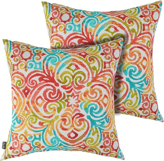 FUNHOME Outdoor Indoor Throw Pillows 18”x18”, Set of 2 Decorative Throw Pillows with Inserts, All Weather Water-Repellent Square Pillows for Bed, Couch, Sofa and Patio Furniture -Corinthian Dapple