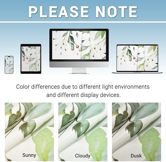 No Hook Shower Curtain with Snap in Liner - Eucalyptus Shower Curtain - Washable Waterproof Inner Liner, Plants Sage Green Leaves Modern Shower Curtains - Machine Washable, 71 x 80