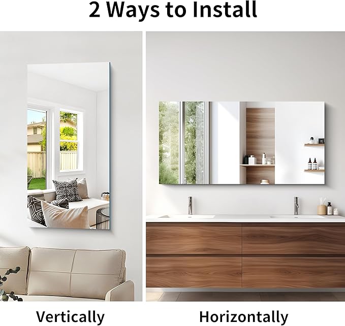 Frameless Mirror, 24x48 Inch Large Bathroom Mirrors for Wall Over Sink, Upgraded Shatterproof Vanity Mirror with Polished Edge for Bathroom,Bedroom,Living Room and Entryway