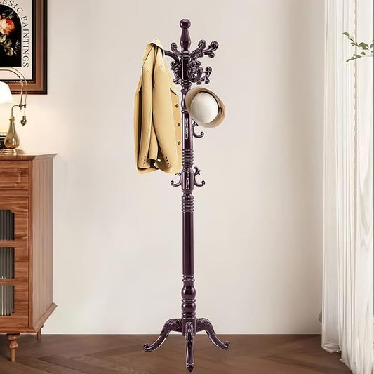 Wooden Coat Rack Stand, Vintage Solid Wood Coat Rack Freestanding with Triangle Base, Heavy Duty Coat Racks with 14 Hooks, Wood Coat Tree Hanger Stand for Entryway,Office