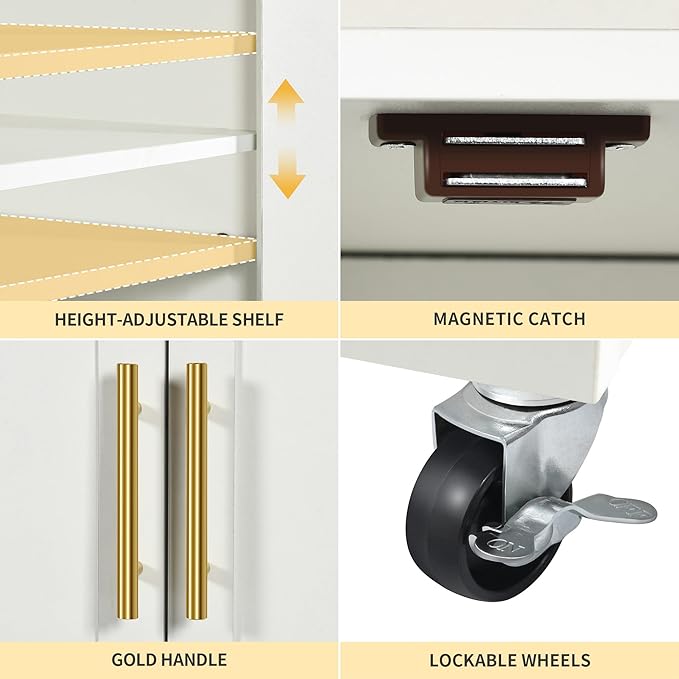 DWVO Kitchen Island with Power Outlet, 40 inch Rolling Island Table with Trash Can Cabinet fits Double 10-Gallon Bin, Square Mobile Storage Islands with Tilt Out Garbage Bin Cabinet, White Oak