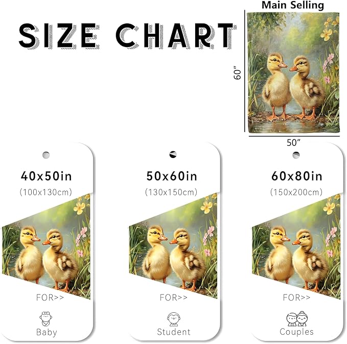 Adorable Duck Blanket, Cozy Flannel Charming Ducklings by a Stream Throw Blanket for Couch Outdoor, Plush Soft Lightweight Travel Blankets for Bed Decor and Gifts, for Women Adults Kids 50"x60"