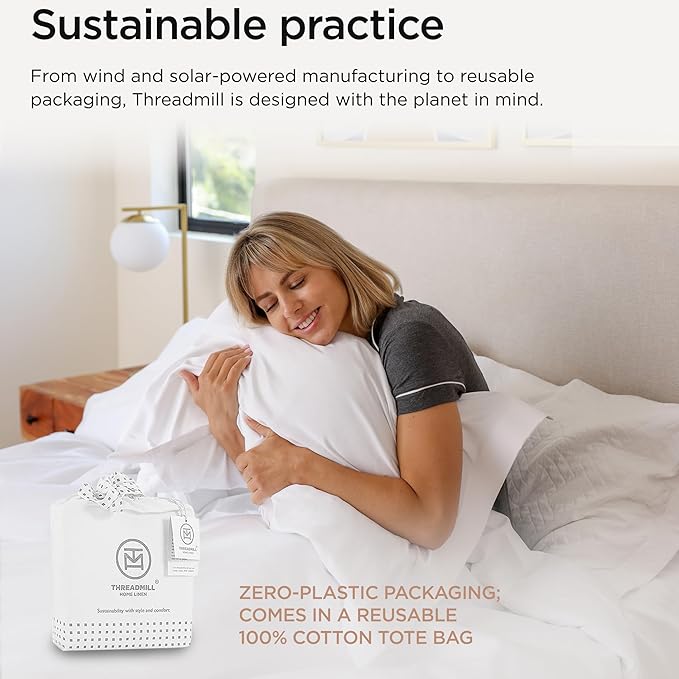 Threadmill Luxury 800 Thread Count California King 100% Cotton Sheets - Hotel White Sateen Weave Bed-Sheets, Better Than Egyptian Cotton, 4 Pc Solid Bed Set, Fits 16" Deep Pocket