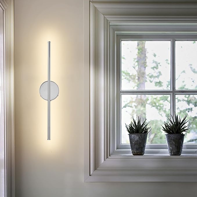 Battery Operated Wall Sconces with Remote Control, Dimmable Wall Sconces Set of Two, 350°Rotate, 3000K LED Chrome Wireless Wall Light for Living Room, Bedroom,Hallway, 20.4 Inch (2 Pack)