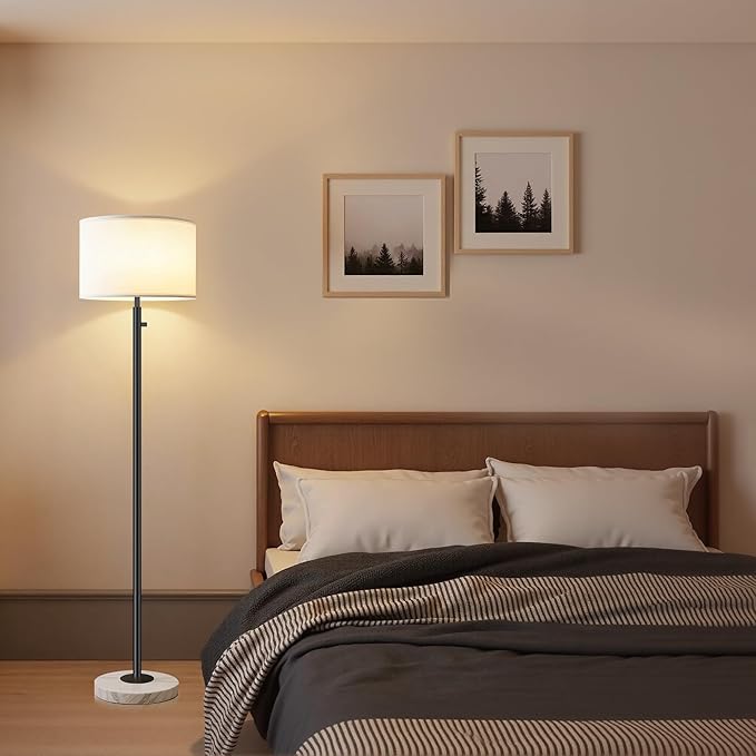 Floor Lamp for Living Room,Dimmable Floor Lamp, Modern Standing Lamp with Marble Base,Tall Standing Lamp for Bedroom, Reading, Office & Kids' Room,LED Bulb Included(Black)