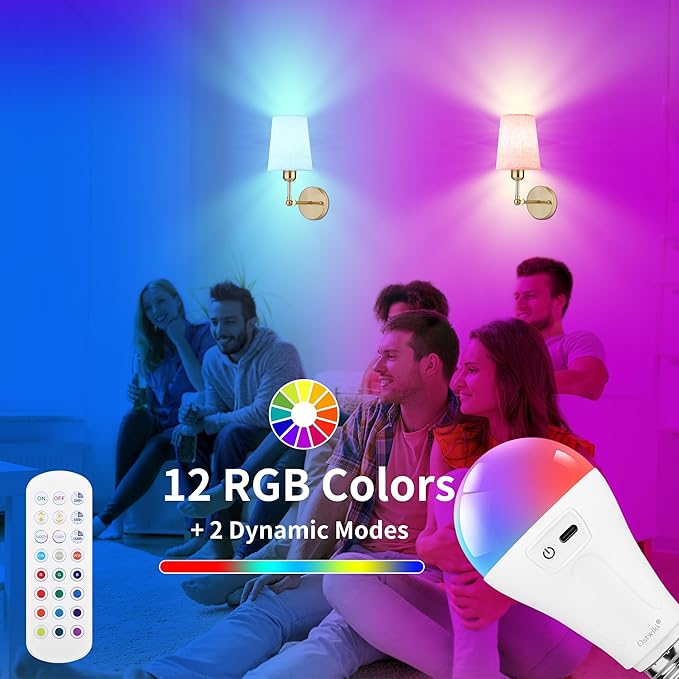 Battery Operated Wall Sconce Set of Two,Modern Gold Rechargeable Wall Lights with 5200mAh RGB Bulb and Remote Control, 270°Rotation Dimmable Battery Powered Wireless Wall lamps for Bedroom Living Room