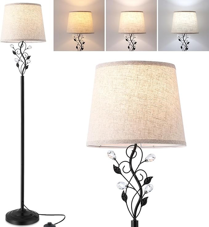 Sheeta 65’’ Floor Lamps for Living Room with 3 Color Temperatures LED Bulb, Standing Lamp Tall Farmhouse Floor Lamp with Rustic Leaf Design, Tall Lamps for Living Room Bedroom Office Reading, Black