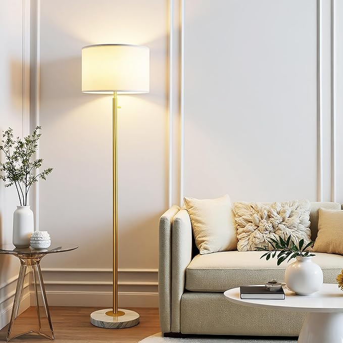 Floor Lamp for Living Room,Dimmable Floor Lamp, Modern Standing Lamp with Marble Base,Tall Standing Lamp for Bedroom, Reading, Office & Kids' Room,LED Bulb Included(Gold)