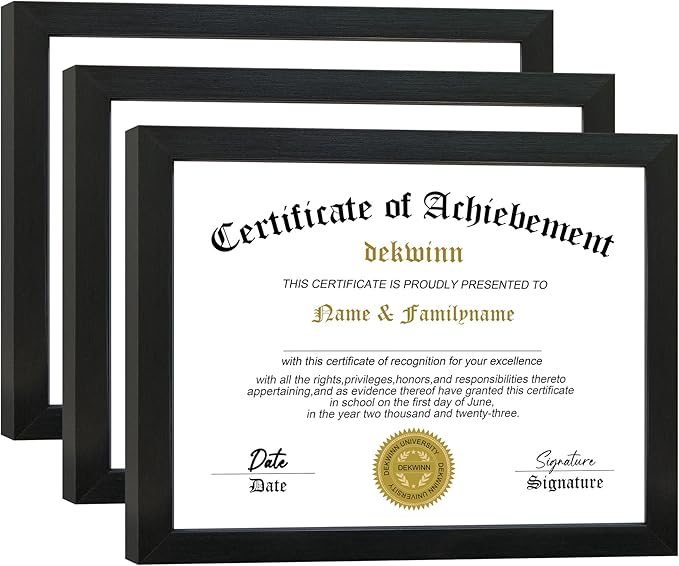 8.5x11 Diploma Frame Certificate Document Frame Set of 3 with High Definition Glass,Picture Frame for Wall and Tabletop Display in Black