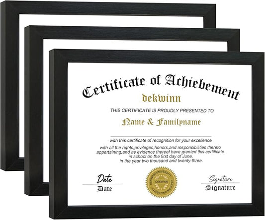 8.5x11 Diploma Frame Certificate Document Frame Set of 3 with High Definition Glass,Picture Frame for Wall and Tabletop Display in Black