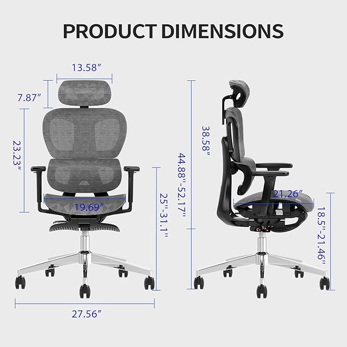 Ergonomic Mesh Office Chair with 3D Adjustable Armrest,High Back Desk Computer Chair Ergo3d Ergonomic Chairs with Wheels for Home & Office Darkgrey