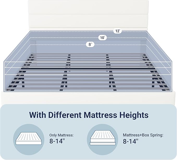 Allewie King Size Platform Bed Frame with Velvet Upholstered Headboard and Wooden Slats Support, Fully Upholstered Mattress Foundation/No Box Spring Needed/Easy Assembly, White