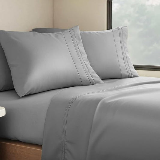 Clara Clark Bed Sheets, Premier 1800 Series 4 Piece RV Queen Sheet Set, Luxury Soft Sheets for RV Bunks, Short Queen - Grey