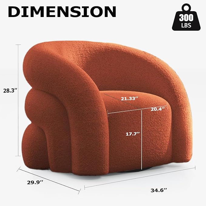 Swivel Accent Chair Set of 2,Upholstered Sherp Barrel Armchair 365° Round Modern Boucle Chair No Assembly for Living Room,Comfy Single Sofa Chairs for Bedroom(Orange)