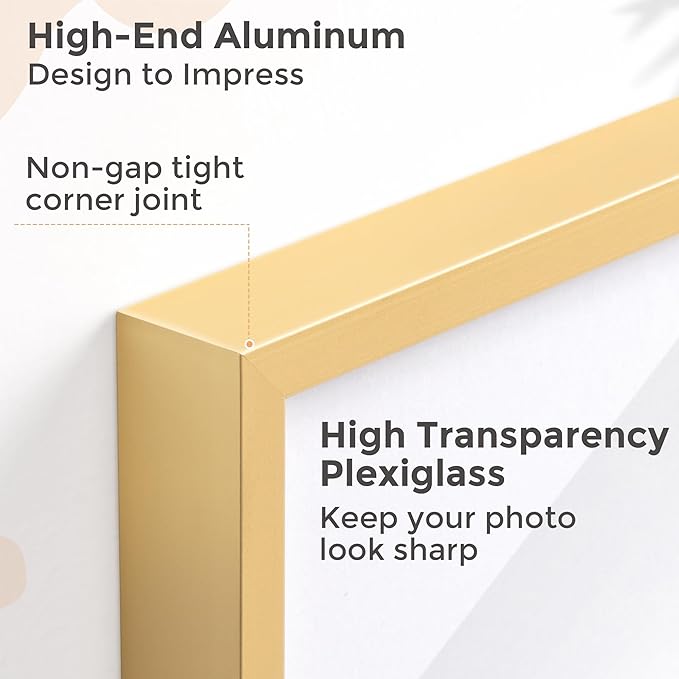 11x14 Picture Frame -11x14 Metal Picture Frame With Mat For 8x10 | 14x11 Frame Aluminum | Plexiglass And Hanging Hardware Included | 11 by 14 Poster Frame, Set of 3, Gold