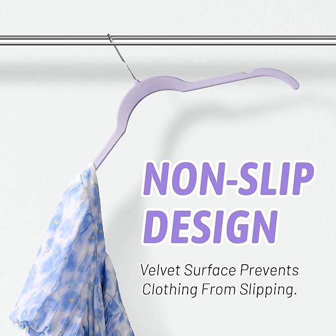 Velvet Hangers 50 Pack – Slim Non-Slip Flocked Hangers with 360° Swivel Hook, Space-Saving Closet Organizer for Dresses, Coats, Blouses(Purple)