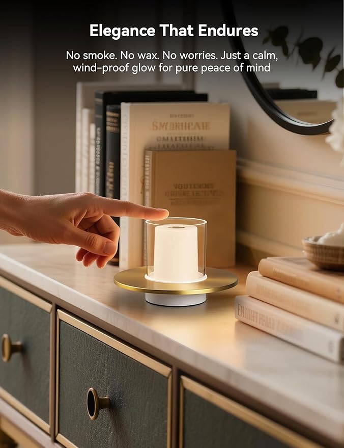 Tubicen Cordless Lamp for Table, Battery Operated Rechargeable Cordless Table Lamp 4-Level Touch Dimmable Electronic LED Flameless Candle Lamp for Home Decor Seasonal Festival Celebration Anniversary