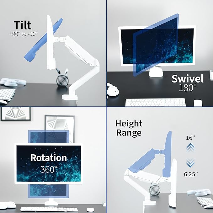 VIVO Single 17 to 32 inch Monitor Height Adjustable Counterbalance Mechanical Arm Desk Stand, Classic, Universal VESA Mount, White, STAND-V001OW