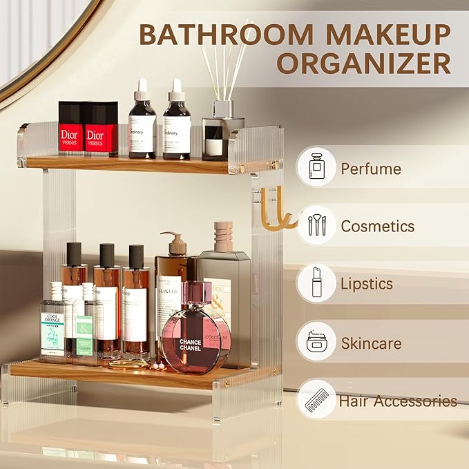 Makeup Organizer Countertop Large, Vanity Cosmetics Display Cases, Clear Skincare Bathroom Counter Organizer