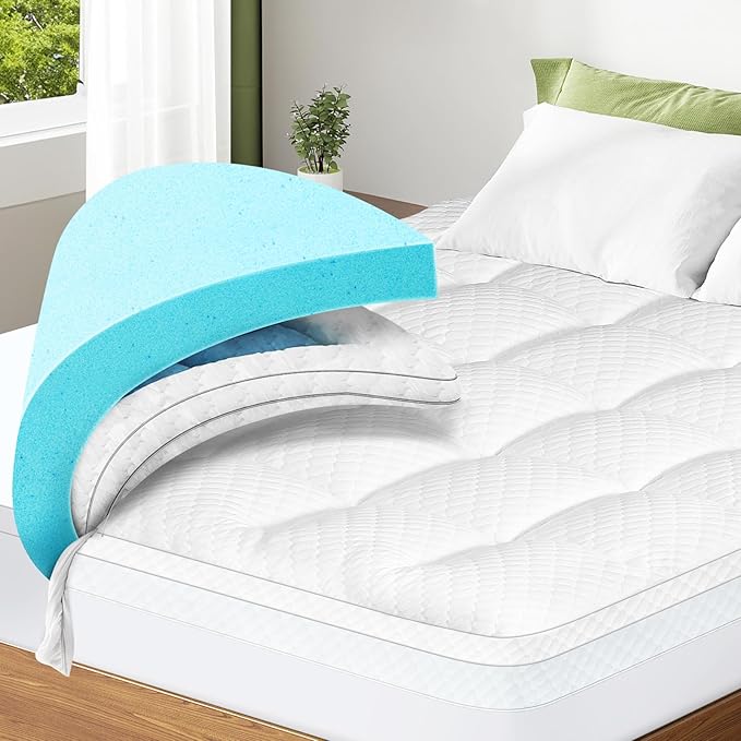 Dual Layer 3 Inch Memory Foam Mattress Topper King Size, 2 Inch Cooling Gel Memory Foam Plus 1 Inch Pillow Top Mattress Pad Cover, with 8-21 Inch Deep Pocket