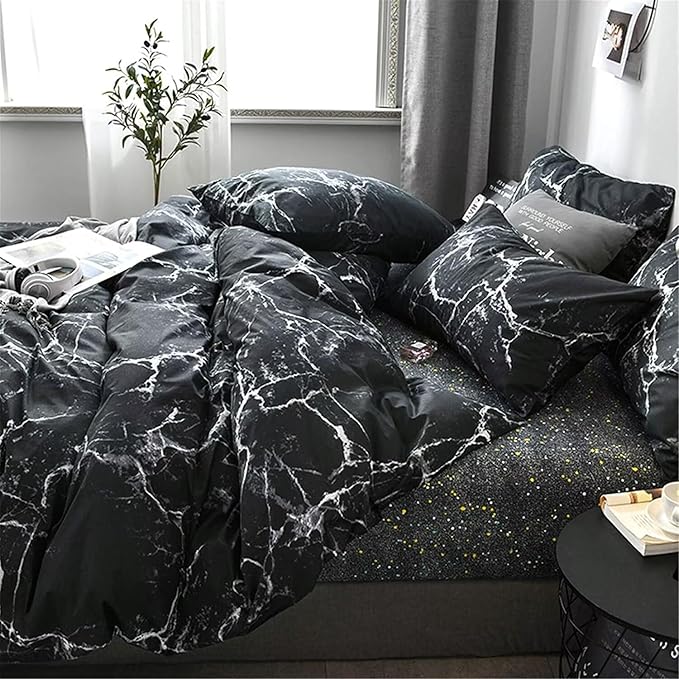 Luxlovery Black Marble Comforter Set Twin Black Bedding Set Men Boys Modern Comforter Cozy Abstract Black White Marble Quilts Blanket Dorm Preppy Comforter Set for Kids Teens