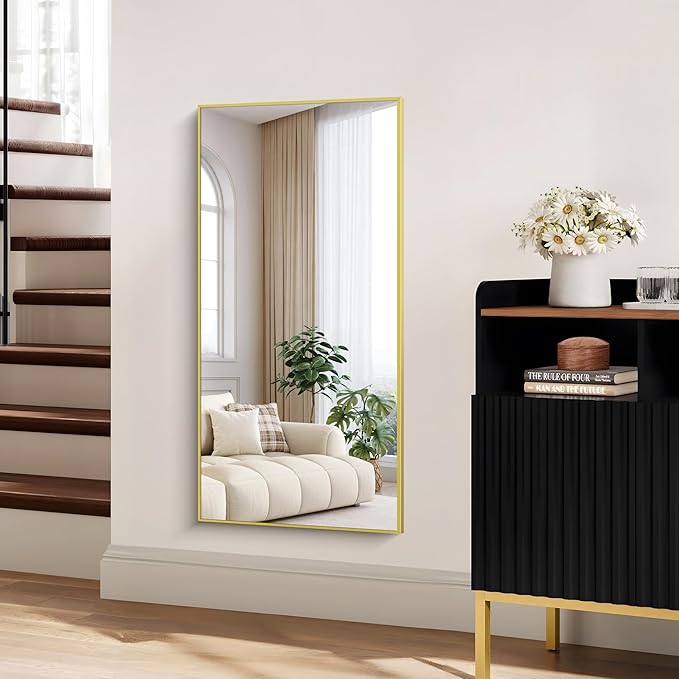 KOCUUY 24x48 Inch Large Gold Wall Mounted Mirror,Aluminum Framed Decorative Rectangular Bathroom Mirror for Wall Over Sink,Vanity Mirror for Bedroom Living Room Bathroom,Functional Oversized Mirror