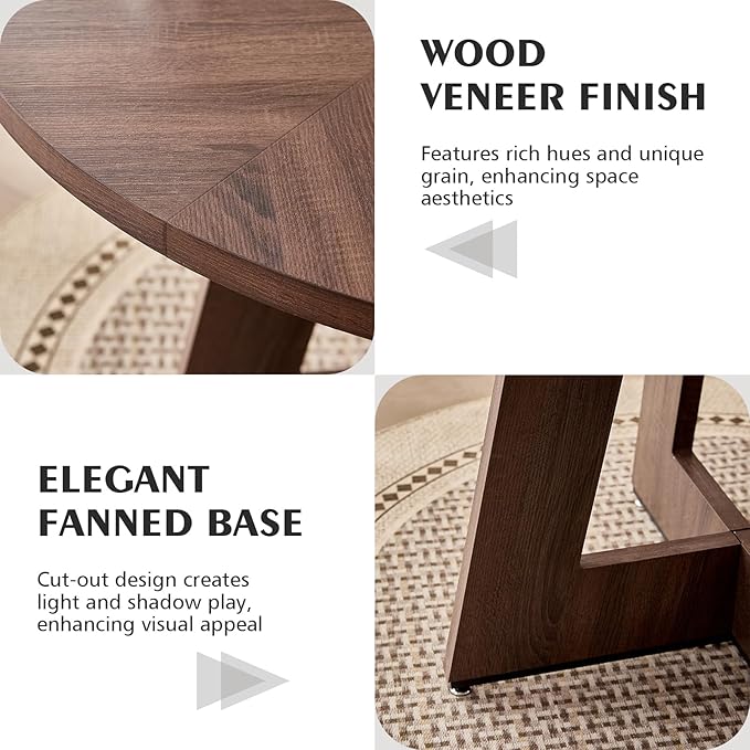 47" Round Dining Room Table Set for 4, [Fanned Base] [1.38" Thick Top] Wood Kitchen Table with 4 Chenille Dining Chairs